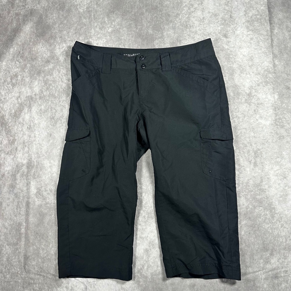Columbia Women Size 6 Black Omni-Shade Cargo Capri Pants Hiking Outdoor Sun Crop